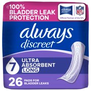 Always Discreet Adult Incontinence Pads for Women, Ultra Absorbent, Long Length, Postpartum Pads, 26 Count