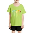thumbnail image 2 of Qingpeng Girls Casual Short Sleeves T Shirts Kids Loose Soft Heart Print Tunic Tops, 2 of 7