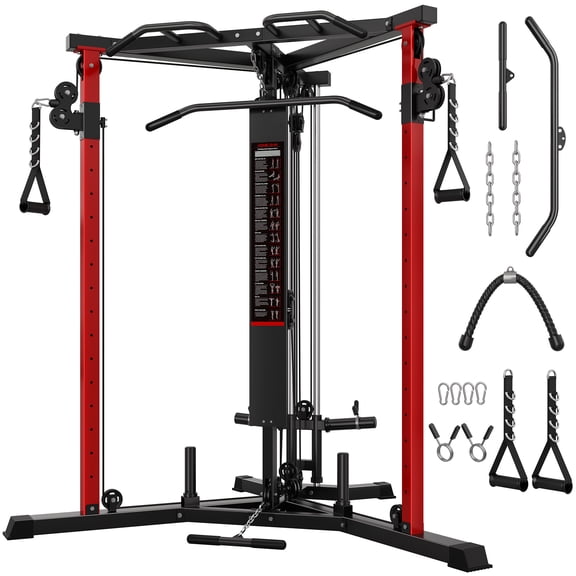 FORGEMUS Cable Crossover Machine, Multi‑Functional Home Gym Trainer, Height‑Adjustable Dual Pulley System, Pull‑Up Bar & Full Accessories for Full‑Body Strength Workouts