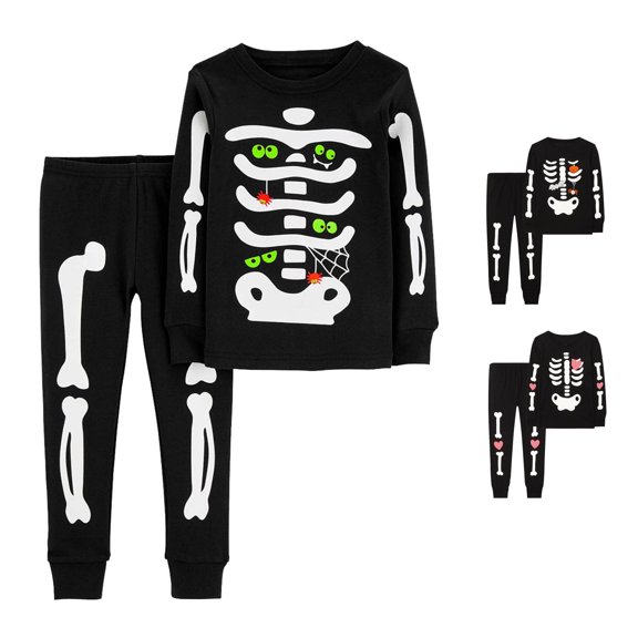 Afdoent Boys Pajamas Set Halloween Skeleton Pjs Glow In The Dark Sleepwear Pant Sets Kids Jammies Toddler Kids Fall Winter Loungewear Holiday Pjs Leisure 2-3 Years