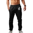 thumbnail image 2 of Pantalones casuales de lino para hombre, color liso, estampado de árbol, ligeros, sueltos, elásticos, con cordón, para verano, playa, yoga negro (081-Black) XL negro (081-Black) XL Xishao ropa, 2 of 2