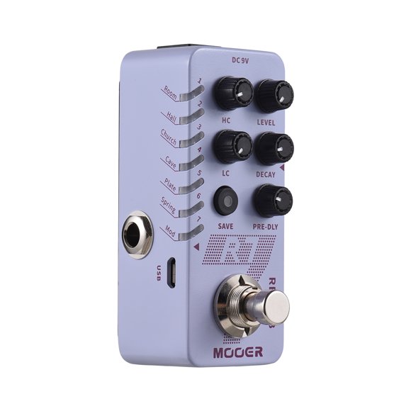 MOOER R7 Reverb Pedal - 7 High-Quality Digital Reverb Modes (Room/Hall/Church/Cave/Plate/Spring/Mod) with Buffer Bypass, Customizable Settings, Tail Retention, & Detailed EQ Adjustments (Purple