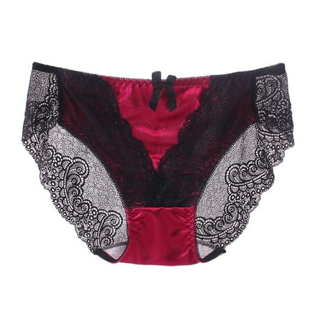 

Qcmgmg Bikini Panties for Women Low Waisted Lace Bowknot Seamless Solid Underwear Red XL