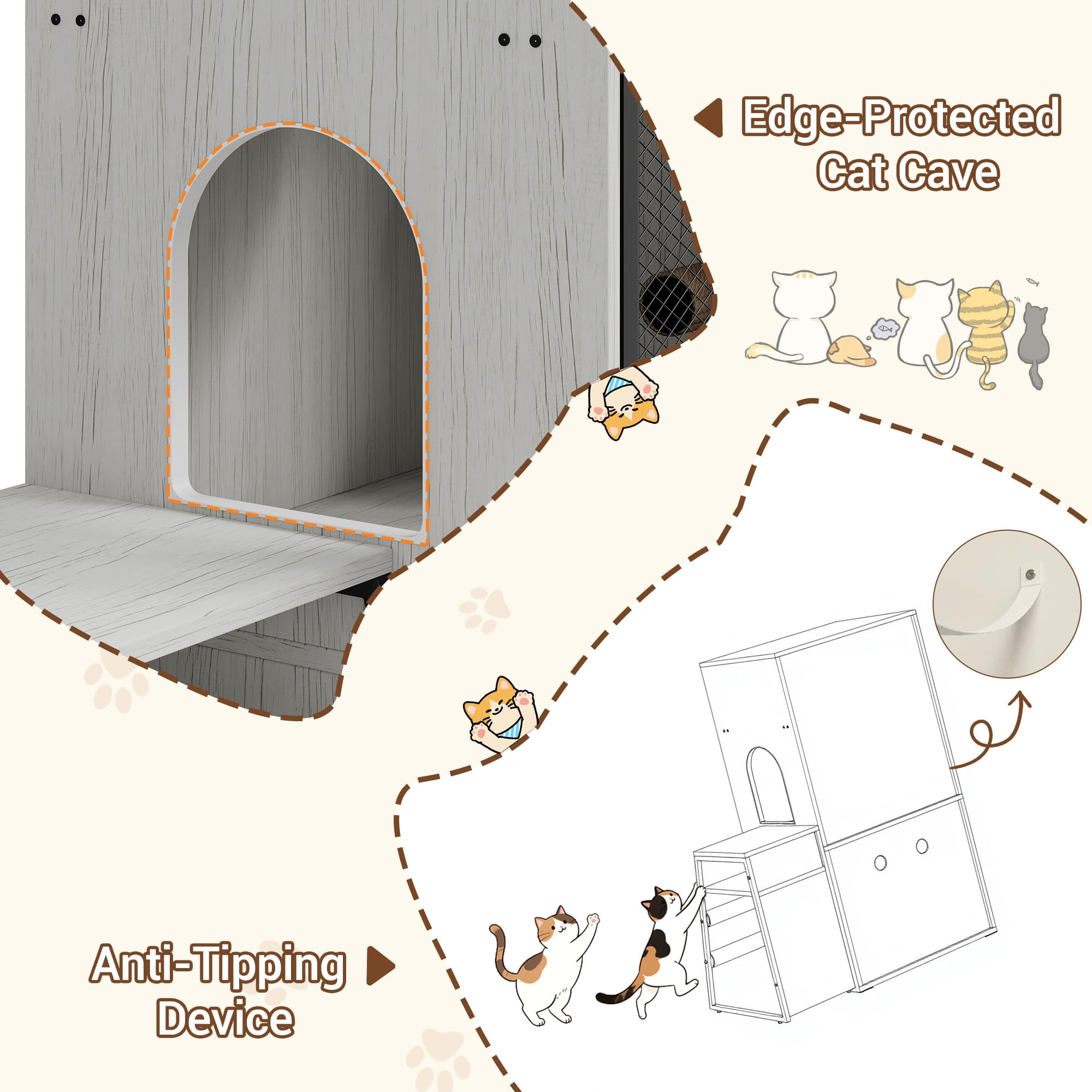 Huisuilinss Cat Litter Box Enclosure With Platform,Double Layer Hidden Litter Box Furniture With Doors,Indoor Cat House With Ladder,Litter Box Cabinet With Storage Space,Cat Washroom