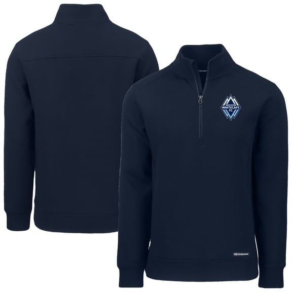 Men's-Cutter & Buck  Navy Vancouver Whitecaps FC Roam Eco Recycled Tri-Blend Quarter-Zip Jacket