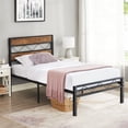 thumbnail image 3 of VECELO Twin Size Metal Platform Bed Frame with Wooden Headboard, Heavy Duty Slat Support, No Box Spring Needed, Black, 3 of 7