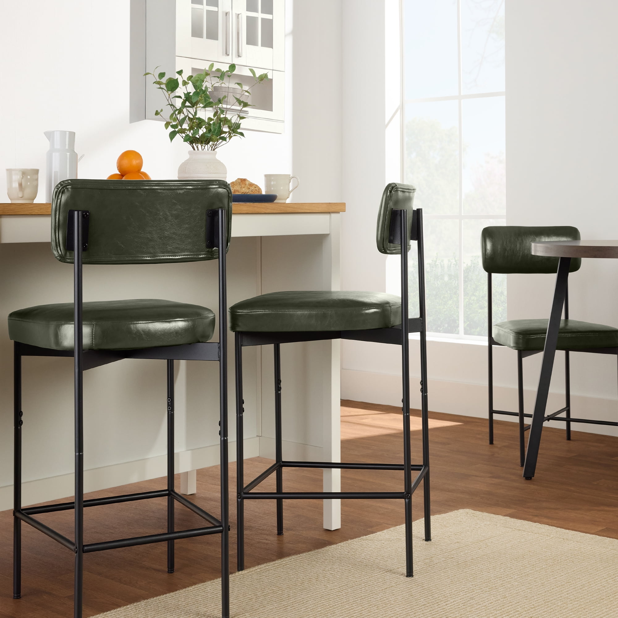Best Choice Products Set of 2, Armless Counter Height Bar Stools, Modern PU Faux Leather Stools - Moss Green