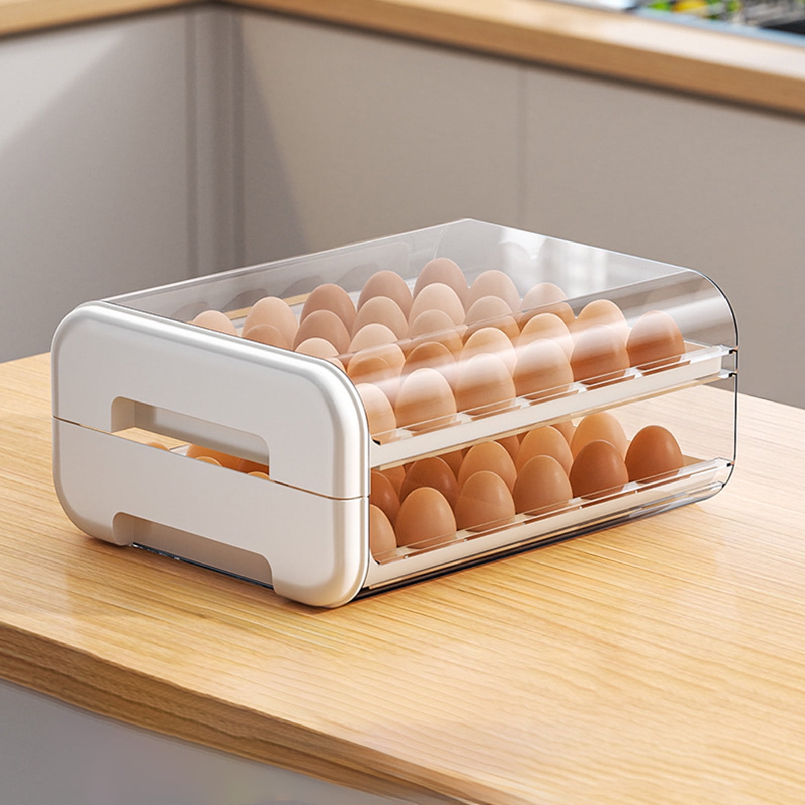 VWRXBZ Egg Holder, 13.2x10.6x5.9 Inch Refrigerator Eggs Storage Box Multi Layer Push Pull Drawer Eggs Box Refrigerator Ash Proof Insurance Storage Box Home Decor