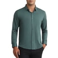 thumbnail image 1 of CAMISA DE NEGOCIO FORMAL DE MANGA LARGA PARA HOMBRE INSPIRE CHIC, DE BOTONES, COLOR SÓLIDO, TAMAÑO M, VERDE, 1 of 4