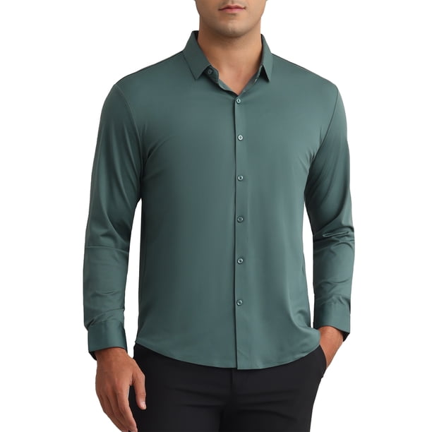 CAMISA DE NEGOCIO FORMAL DE MANGA LARGA DE BOTONES PARA HOMBRE INSPIRAR CHIC COLOR SÓLIDO L Verde