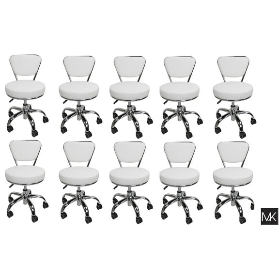 MAYAKOBA Set of 10 Salon Nail Pedicure Stool DAYTON WHITE Pneumatic, Adjustable Height, Rolling Salon Furniture & Equipment