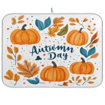 Yayeee Dish Drying Mat for Kitchen Counter Ultra Absorbent Easy Clean Pad 24x18", Pumpkins Pattern