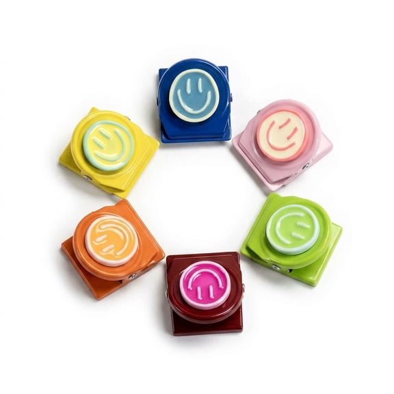 6 Pack Happy Face Magnetic Clips for Fridge, 6 Colors Heavy Duty Magnet Hooks for Whiteboard, Locker, Metal Cabinet