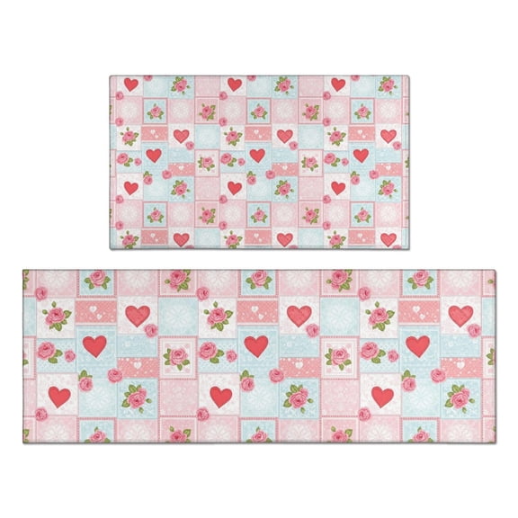 Pioneer Flower Floral Print Pattern Kitchen Rugs Sets Of 2, Anti Fatigue Non Slip Washable Floor Mats for Kitchen Sink Laundry, 17X30 Inch 17X47 Inch