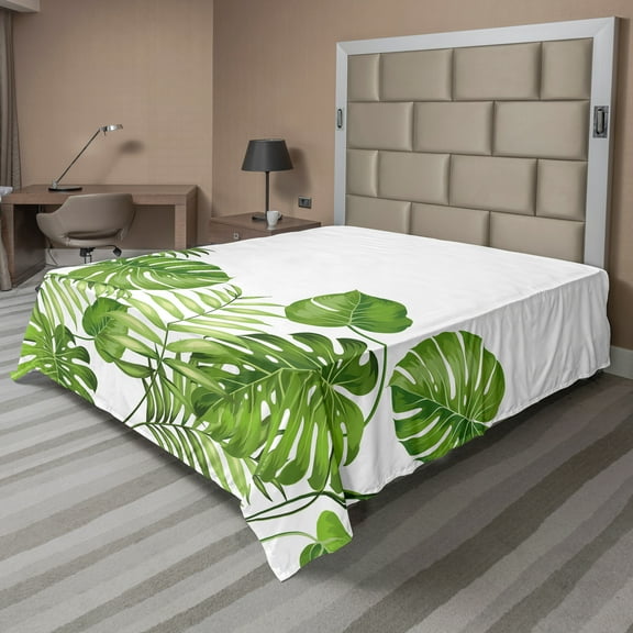 Ambesonne Leaf Flat Sheet, Foliage Swirls Botanic, California King, Pale Green