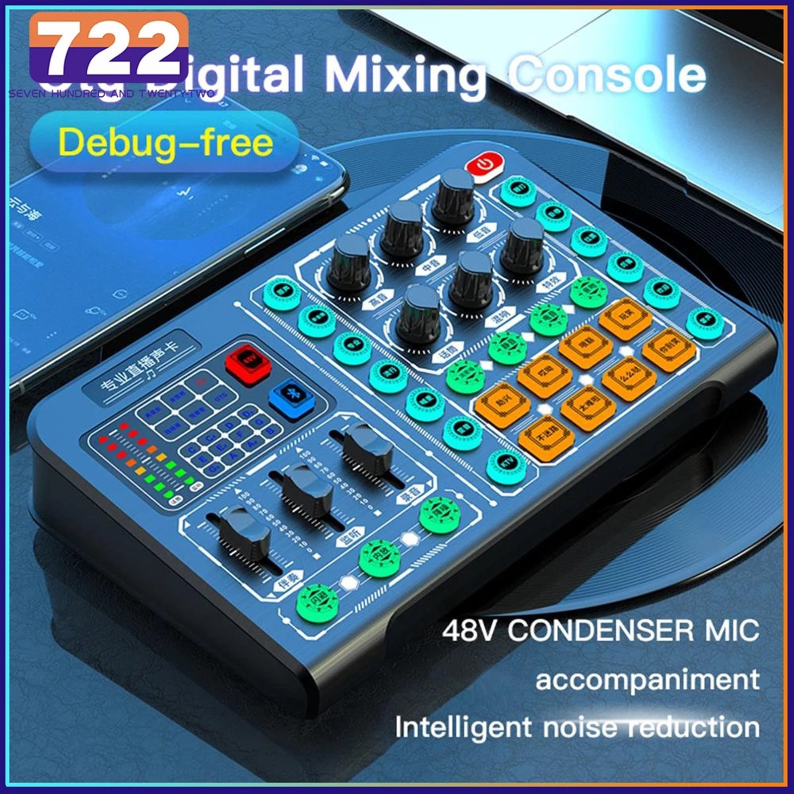 Au-dio Mixer M6 Sound Card Voice Changer Device External Table for USB Headset Mic Mobile Computer PC Live Broadcast Game Music ,Easy to Operate