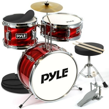 Pyle Drum Set for Kids - 3 Piece Beginner Drum Kit, Silencing Pads 13" Complete Junior Drummer Kit with Wooden Shells, Bass.