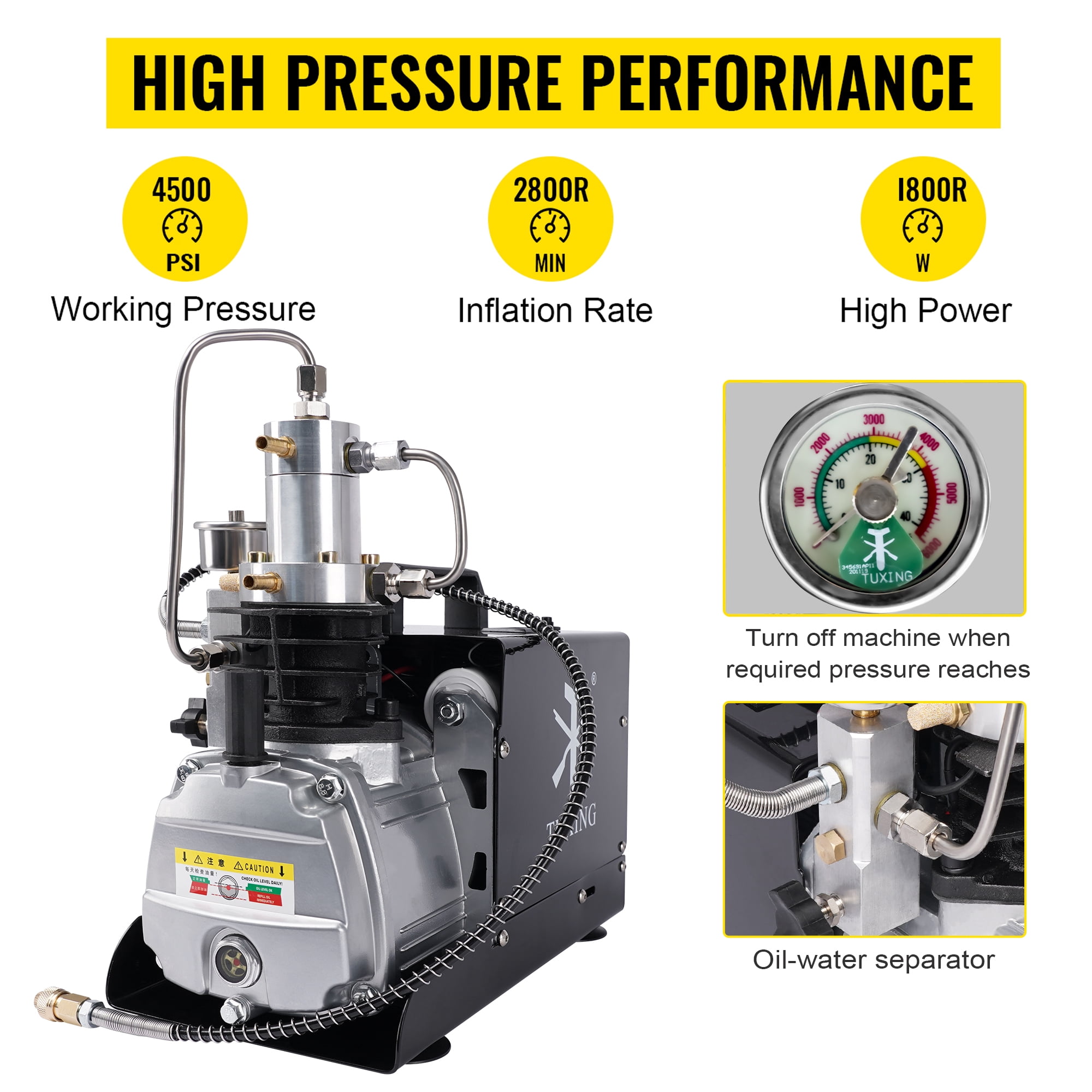 TUXING 4500Psi Pcp Compressor,Adjustable Auto Stop Version,Pcp Air Compressor,High Pressure Pump,Water Cooling Scuba Pump for Pcp Air Rifle, Scuba Tank Charging110V