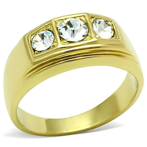 Mens Gold Ring Stainless Steel Anillo Color Oro Para Hombre Acero Inoxidable with Top Grade Crystal in Clear Iscah