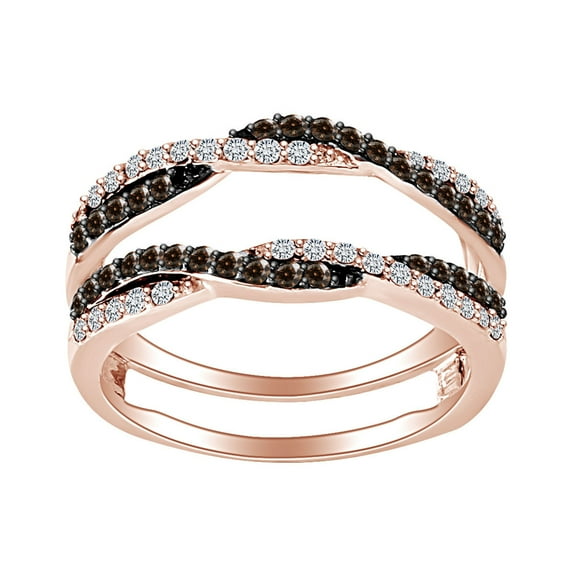 AFFY 1/2 Carat Round Brown & White Natural Diamond Wrap Enhancer Engagement Ring 10K Solid Rose Gold (0.48 Cttw)-Ring Size-5.5
