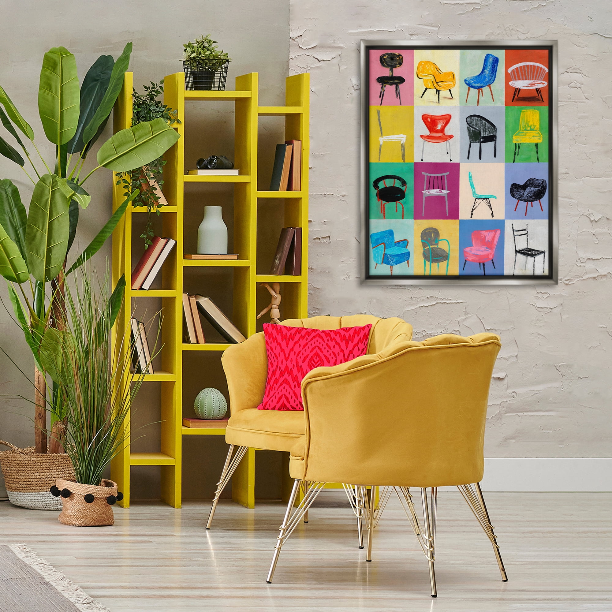 Stupell Industries Bright Modern Chairs Animals & Insects Painting Gray Floater Framed Art Print Wall Art, 25 x 31