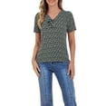 thumbnail image 1 of INSPIRE CHIC Blusa suelta de manga corta con cuello en V y lazo impresa para mujer en negro S, 1 of 6