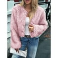 thumbnail image 4 of Women's Cropped Faux Fur Jacket Long Sleeve Open Front Cardigan Casual Short Coat Light Pink XL, 4 of 7
