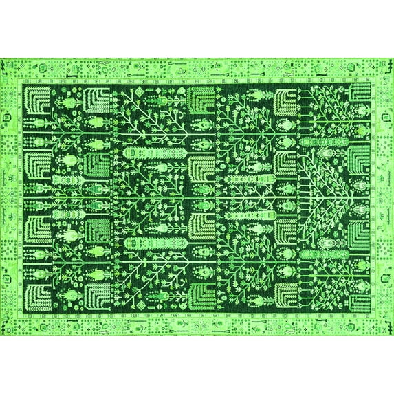 Ahgly Company Indoor Rectangle Oriental Green Traditional Area Rugs, 5' x 8'