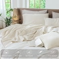 thumbnail image 4 of MooMee Gingham Sheet Set 100% Washed Cotton Linen Like Textured Extra Deep Pocket Breathable Lightweight 4-Piece (Almond Milk Gray, Queen), 4 of 9