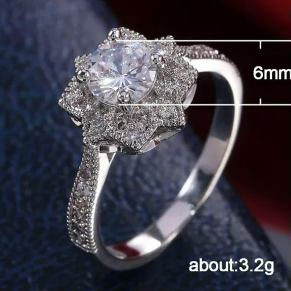 6*6mm White Cz Flower Band Women's 925 Silver Wedding Anniversary Ring Size 6-10