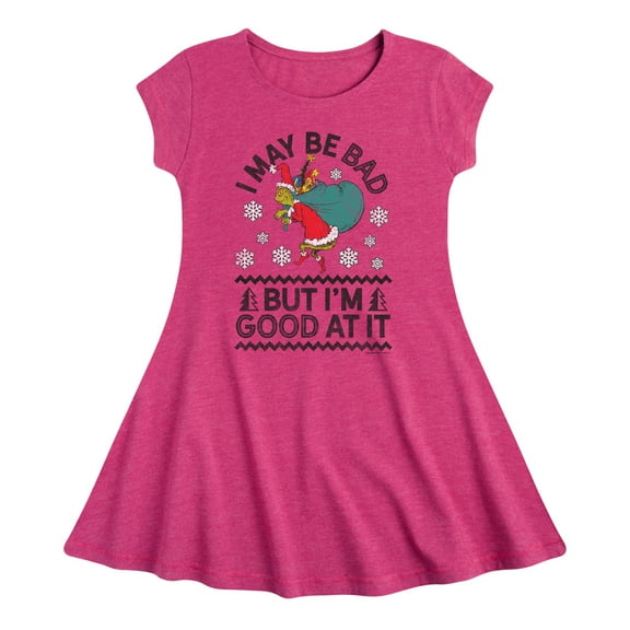 Dr. Seuss The Grinch - Christmas - May Be Bad; Good At It - Toddler & Youth Girls Fit & Flare Dress