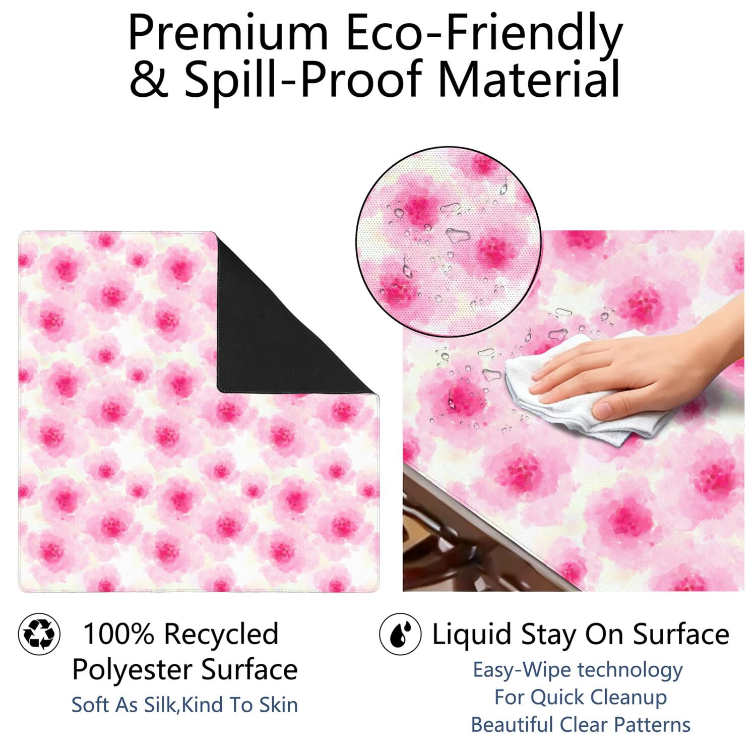 Floral Print Non-Slip Mat for Game Tables 31.5x31.5 Inches Rubber Surface Ideal for Mahjong and Various Card Game Activities