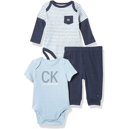 Calvin Klein Boys 0-9 Months 3-Piece Bodysuit Pant Set (Blue 6-9 Months)