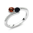 thumbnail image 2 of Gem Stone King 925 Sterling Silver Red Garnet and Black Onyx Bypass Ring for Women (0.83 Cttw, Gemstone January Birthstone, Round 4MM, Available in Size 5, 6, 7, 8, 9), 2 of 4