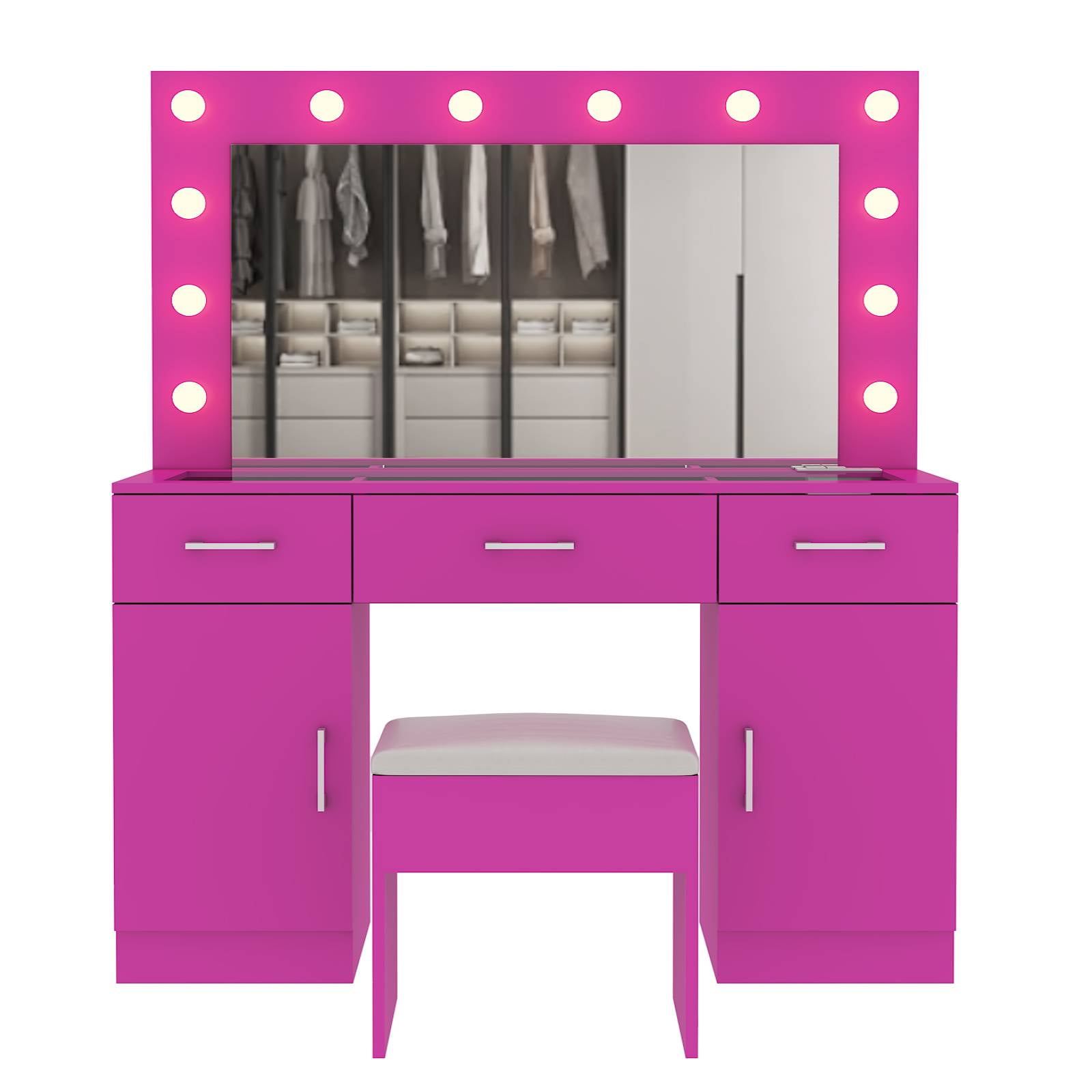 Ktaxon Large Makeup Vanity, Get Ready with Me GRWM Vanity Table Set w/ Visible Glass Top and Charging Station, Pink