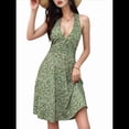 thumbnail image 1 of Women's Summer Sleeveless Wrap V Neck Floral Sundress Mini Dress Ink Green L, 1 of 5