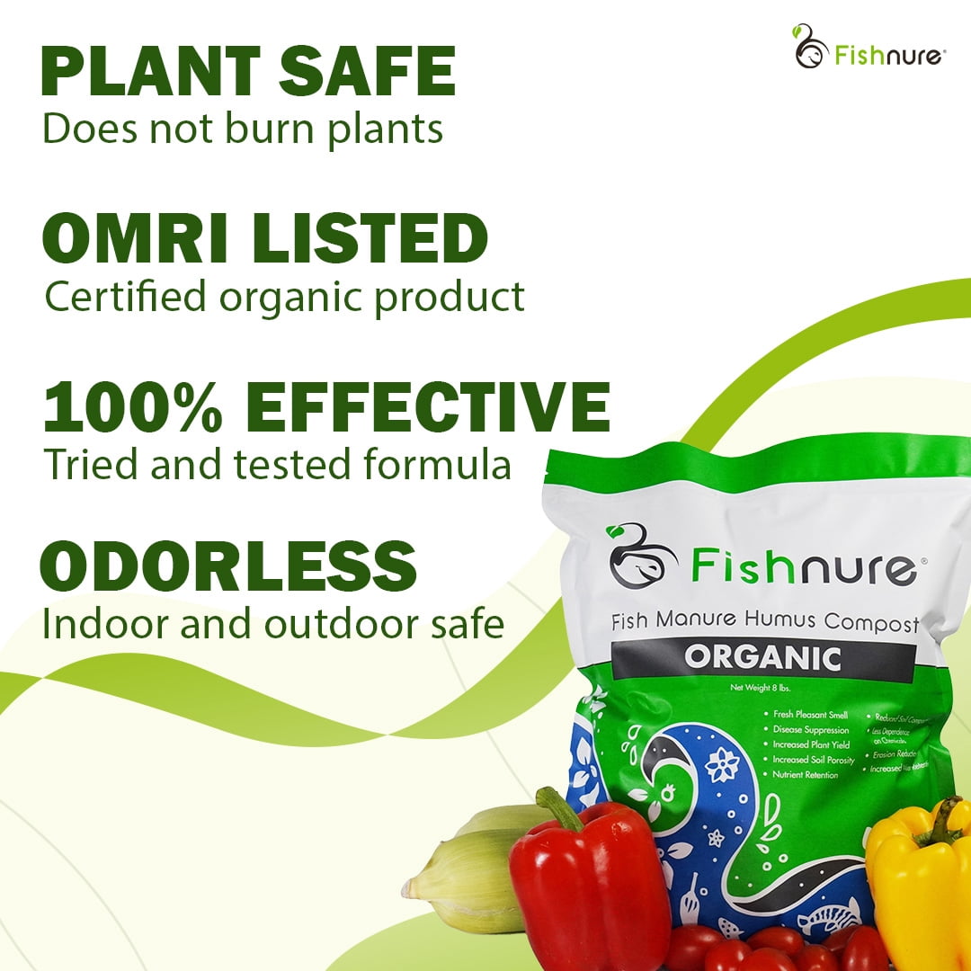 Fishnure 8 lb. Odorless Organic Compost Fertilizer made from Fish Manure - Omri Listed plant fertilizer for indoor and outdoor use