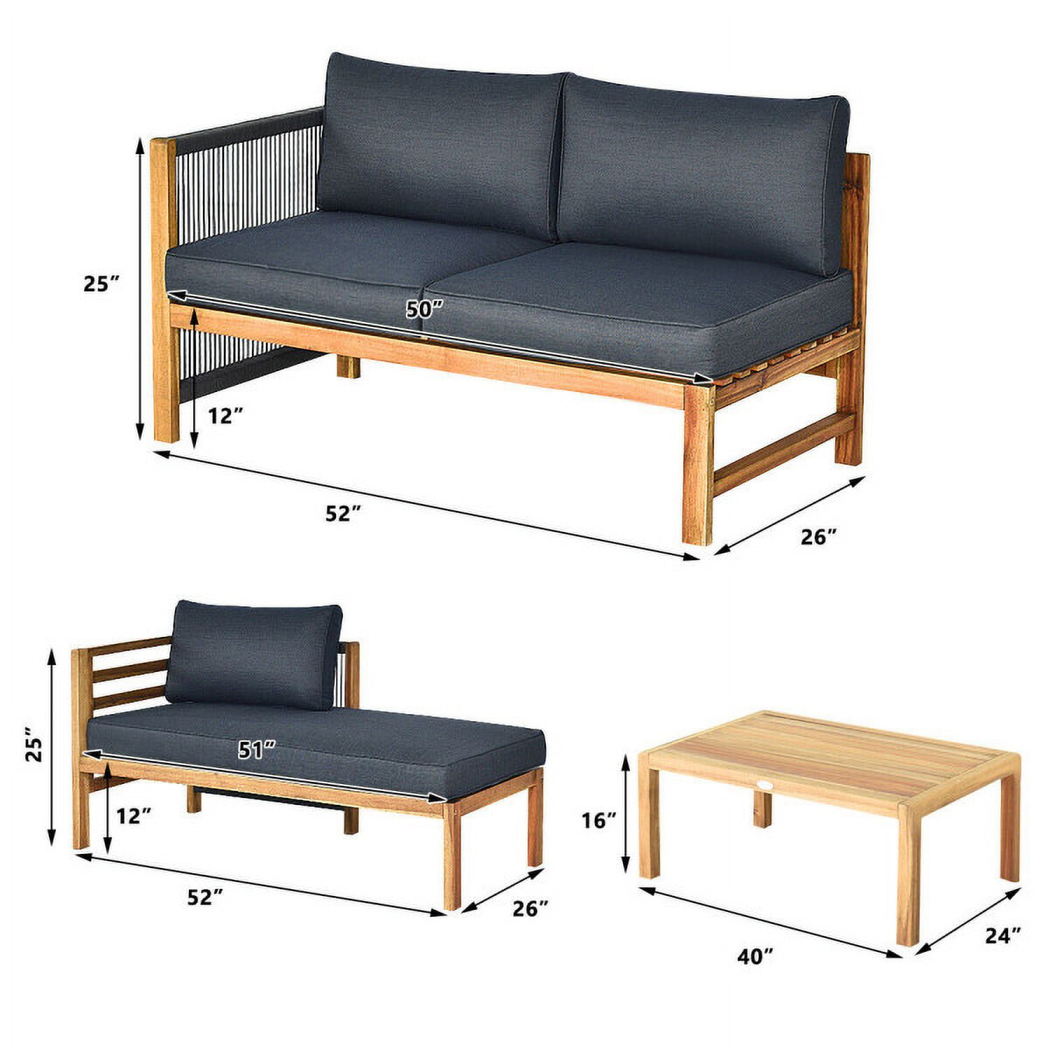 Aimee Lii 3 Piece Patio Acacia Sofa Set with Nylon Armrest, Outdoor Deck Furniture, Gray