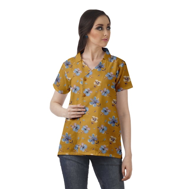 Moomaya Chemise Tunique Style Enveloppant pour Femmes en Coton Décontracté Col Classique Boutonné