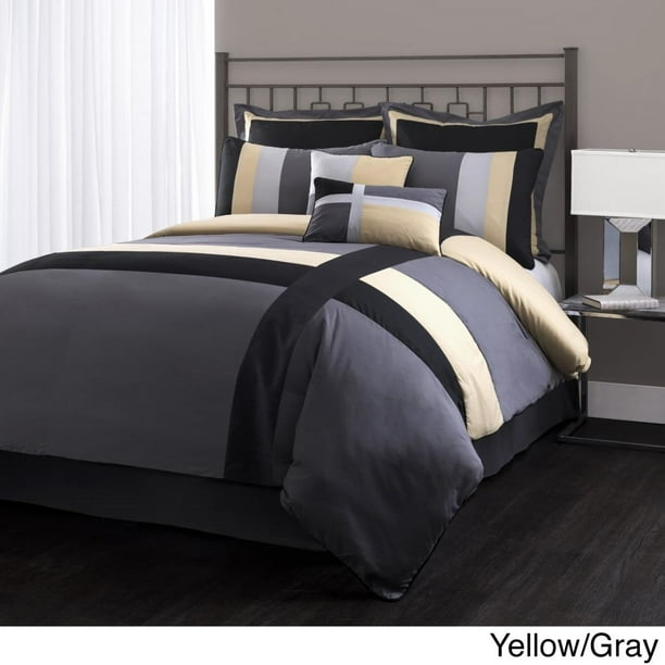 Isa 8pc Yellow/gray Comforter Set Queen