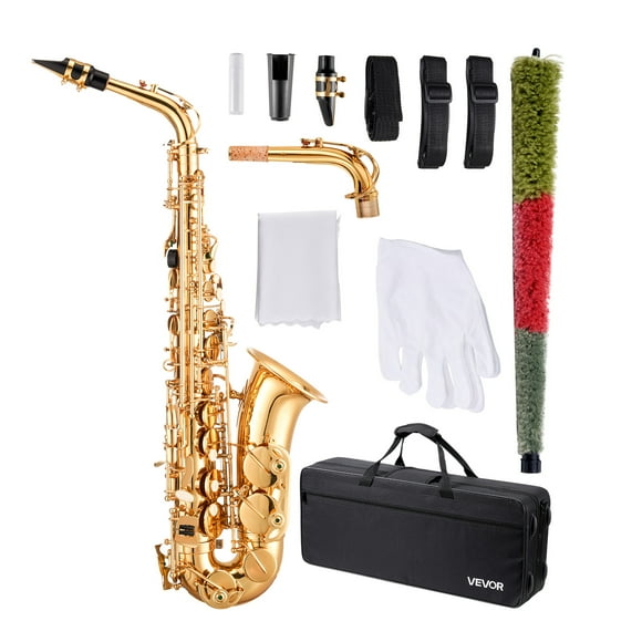 VEVOR Gold Brass Alto Saxophone Eb E Flat Sax Beginner Kit with Case Straps Mouthpiece