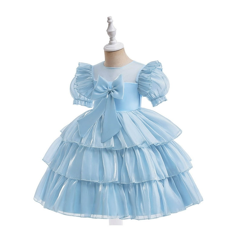 birthday cake prom dress Baby Girl Dress Toddler Prom Puff Sleeves Bow Sequins Birthday Cake Princess Dress, Pink / 9-10 Years (150cm)