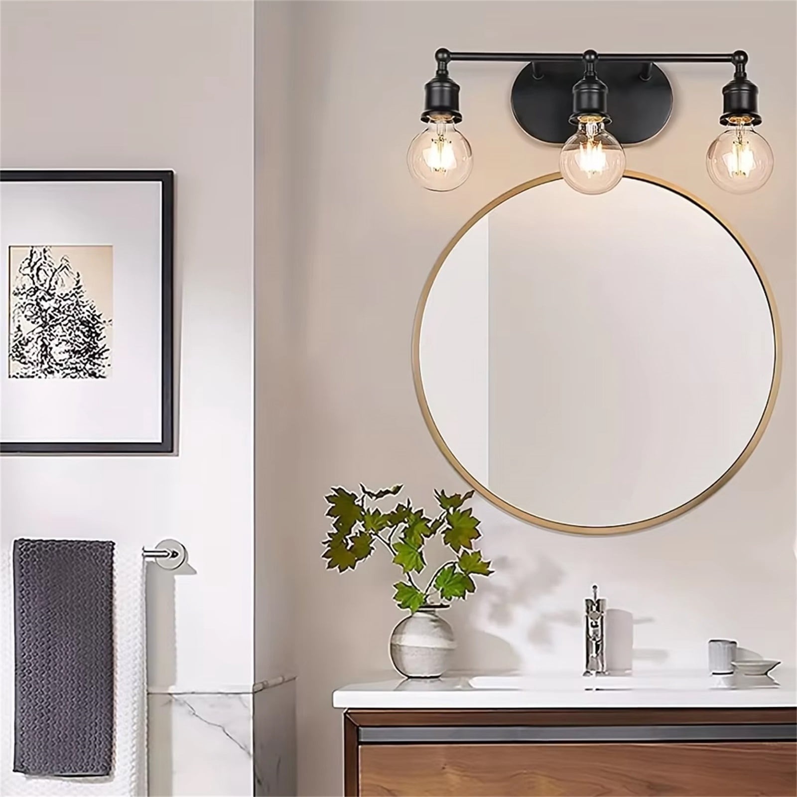 3-Light Matte Black Vanity Light Fixture, Industrial Wall Sconce with E26 Socket, Up/Down Mountable Bathroom Light (Bulb Not Included)