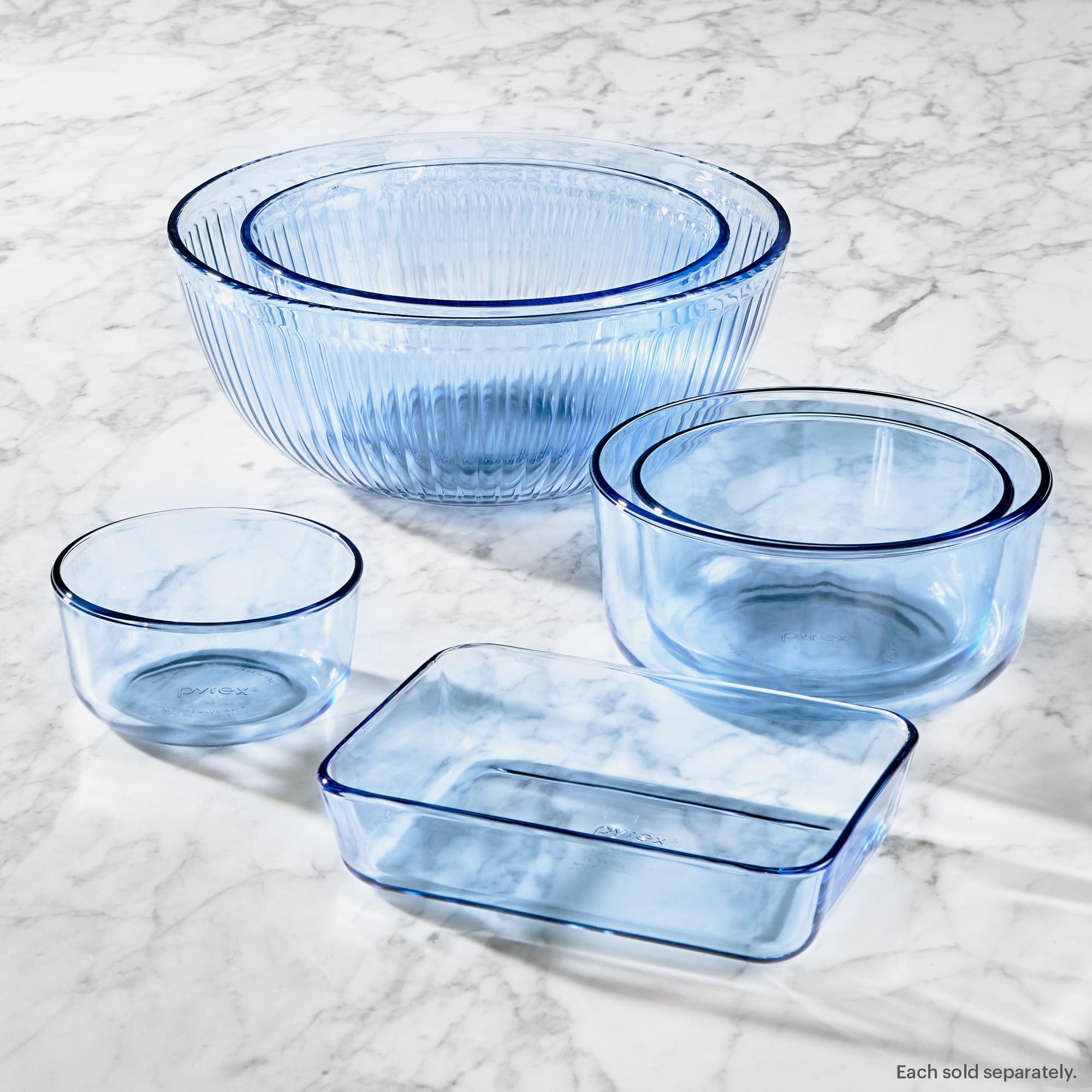 Pyrex Simply Store Tinted 4-piece Round Storage Set with Plastic Lids, Blue