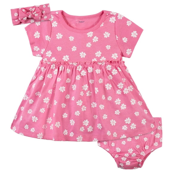 Gerber vestido rosa de algodón set 3 piezas para bebe ideal primavera y verano