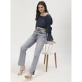 thumbnail image 4 of DressBerry Women's Solid Poly Rayon Square Neck Ruffled Border Cropped Blouse Long Balloon Sleeves Casual&nbsp;Summer Wear Above Waist Length Regular Short Top, 4 of 7