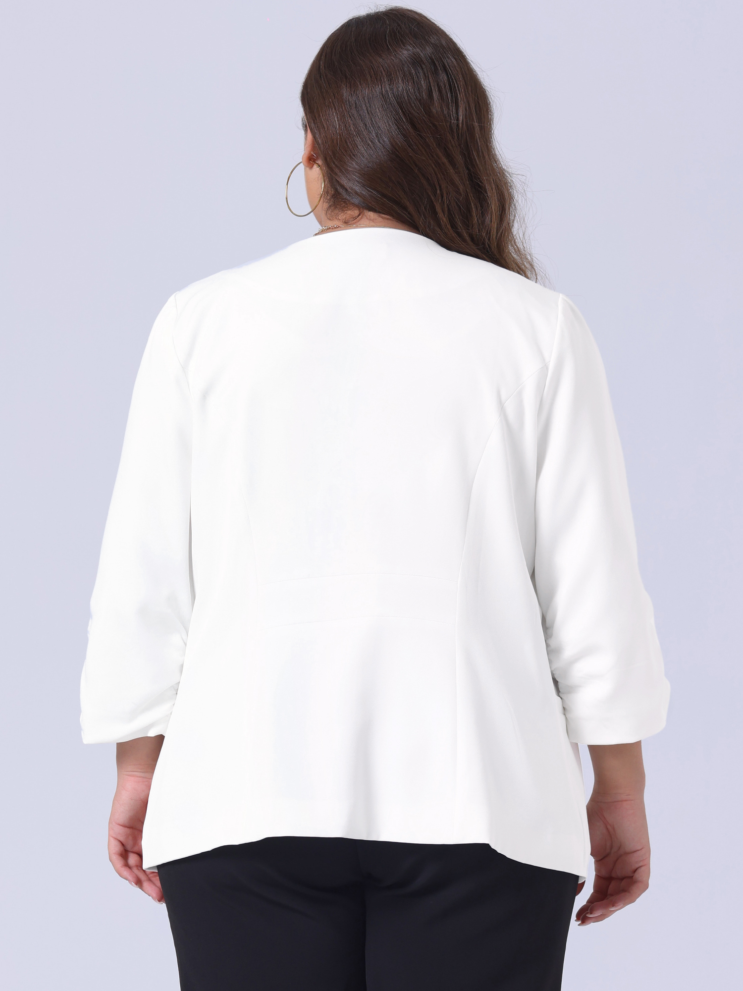 DARING DIVA Women's Plus Shawl Collar 3/4 Ruched Sleeve Blazers White 4X