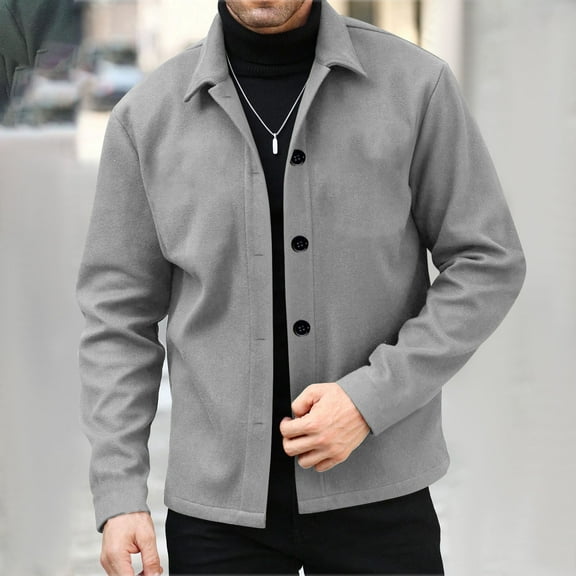GuzomFashion Mens Winter Coats Mens Gray Shirt Collar Jacket - 50% Wool 50% Polyester Blend, Smart Casual Regular Fit, Spring Autumn Wear & Winter Inner Layer (Button-Front),Size XL