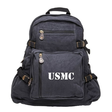 USMC United States Marine Corps Text Army Sport Heavyweight Canvas Backpack
