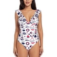 thumbnail image 2 of Yiaed Sailing Marine Travel Print Women's Ruffled One Piece Swimsuit V Neck Swimwear Slimming Monokini for Woman-Medium, 2 of 8